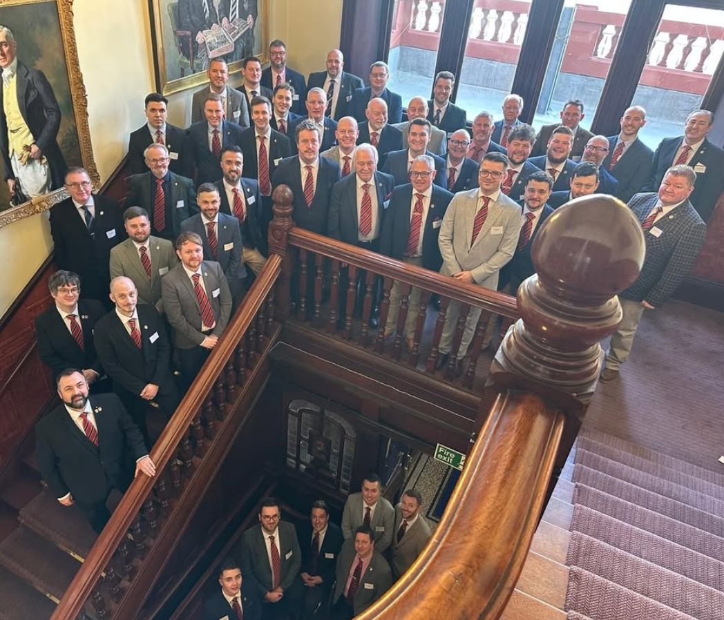 Members gathered on the staircase at a Lodge event